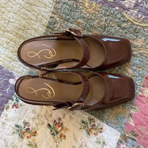Sam Edelman Jildie Mary Jane Pumps Heels Patent Leather 7.5 Brown Retro